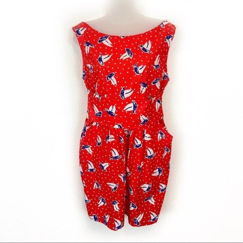 Handmade Nautical Boat Red White Blue Dress SZ XS